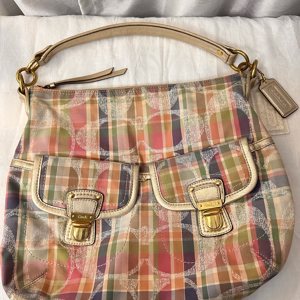 Coach Pastel Plaid Shoulder Bag